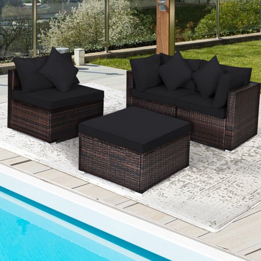  - 4 Pcs Ottoman Garden Deck Patio Rattan Wicker Furniture Set Cushioned Sofa - Outdoor Style Company