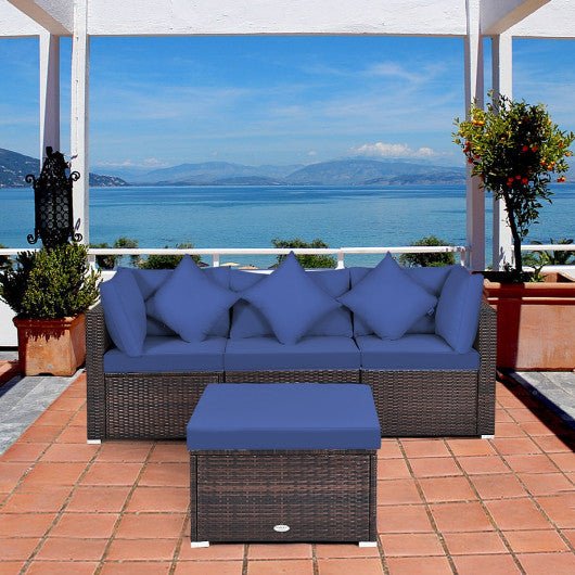  - 4 Pcs Ottoman Garden Deck Patio Rattan Wicker Furniture Set Cushioned Sofa - Outdoor Style Company