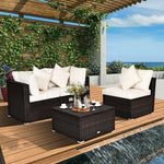  - 4 Pcs Ottoman Garden Deck Patio Rattan Wicker Furniture Set Cushioned Sofa - Outdoor Style Company