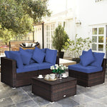  - 4 Pcs Ottoman Garden Deck Patio Rattan Wicker Furniture Set Cushioned Sofa - Outdoor Style Company