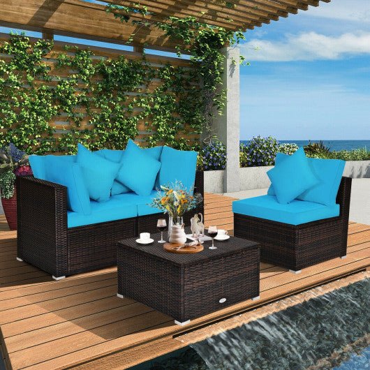  - 4 Pcs Ottoman Garden Deck Patio Rattan Wicker Furniture Set Cushioned Sofa - Outdoor Style Company