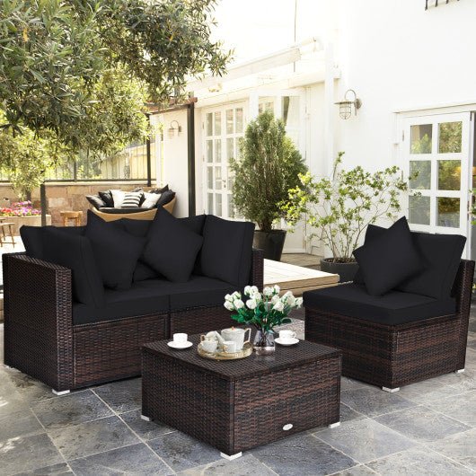  - 4 Pcs Ottoman Garden Deck Patio Rattan Wicker Furniture Set Cushioned Sofa - Outdoor Style Company