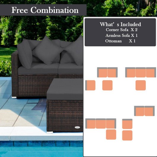  - 4 Pcs Ottoman Garden Deck Patio Rattan Wicker Furniture Set Cushioned Sofa - Outdoor Style Company