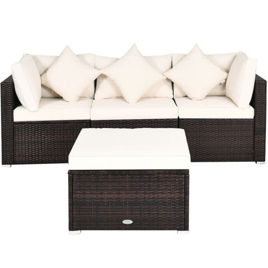  - 4 Pcs Ottoman Garden Deck Patio Rattan Wicker Furniture Set Cushioned Sofa - Outdoor Style Company