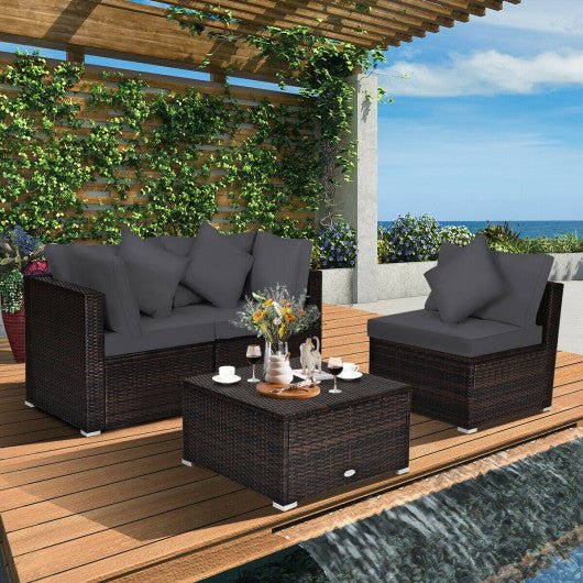  - 4 Pcs Ottoman Garden Deck Patio Rattan Wicker Furniture Set Cushioned Sofa - Outdoor Style Company