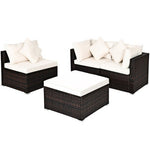  - 4 Pcs Ottoman Garden Deck Patio Rattan Wicker Furniture Set Cushioned Sofa - Outdoor Style Company