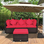  - 4 Pcs Ottoman Garden Deck Patio Rattan Wicker Furniture Set Cushioned Sofa - Outdoor Style Company