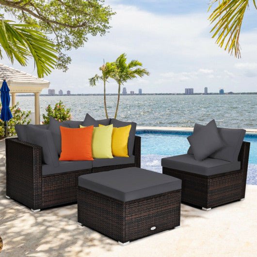  - 4 Pcs Ottoman Garden Deck Patio Rattan Wicker Furniture Set Cushioned Sofa - Outdoor Style Company