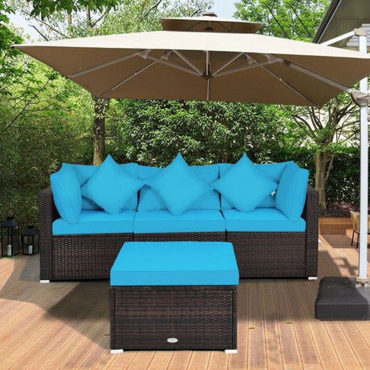  - 4 Pcs Ottoman Garden Deck Patio Rattan Wicker Furniture Set Cushioned Sofa - Outdoor Style Company