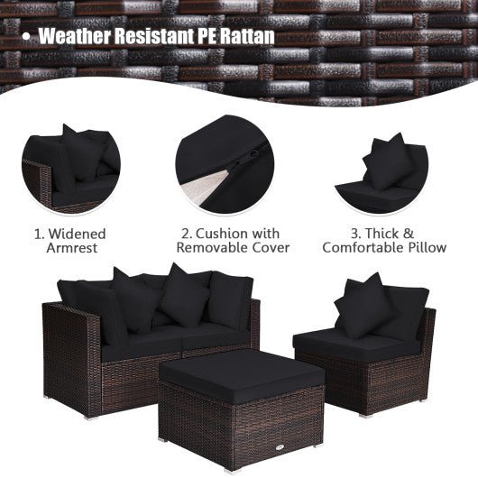  - 4 Pcs Ottoman Garden Deck Patio Rattan Wicker Furniture Set Cushioned Sofa - Outdoor Style Company