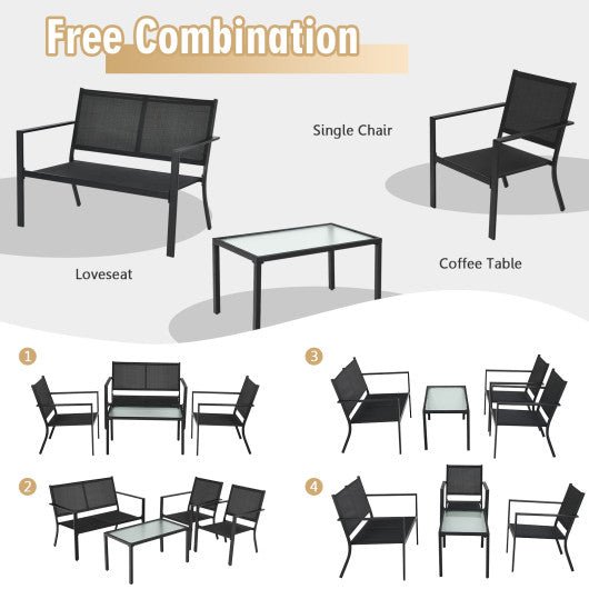  - 4 PCS Patio Furniture Set Sofa Coffee Table Steel Frame Garden - Outdoor Style Company