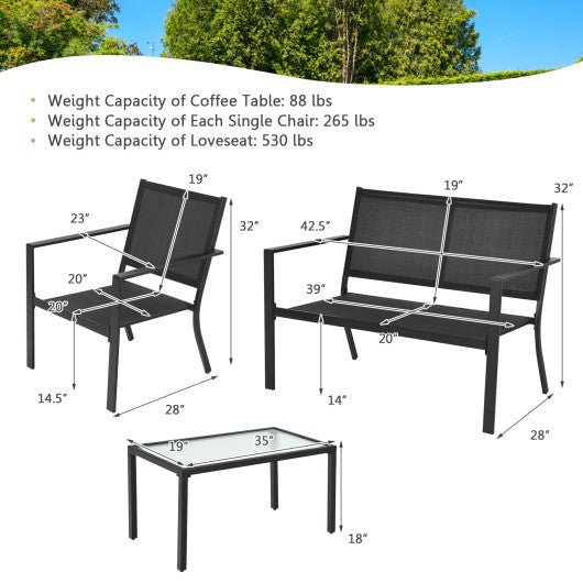  - 4 PCS Patio Furniture Set Sofa Coffee Table Steel Frame Garden - Outdoor Style Company