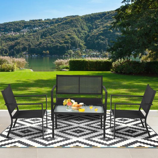  - 4 PCS Patio Furniture Set Sofa Coffee Table Steel Frame Garden - Outdoor Style Company