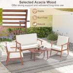  - 4 Piece Outdoor Acacia Wood Conversation Set with Soft Seat and Back Cushions - Outdoor Style Company