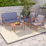  - 4 Piece Outdoor Acacia Wood Conversation Set with Soft Seat and Back Cushions - Outdoor Style Company