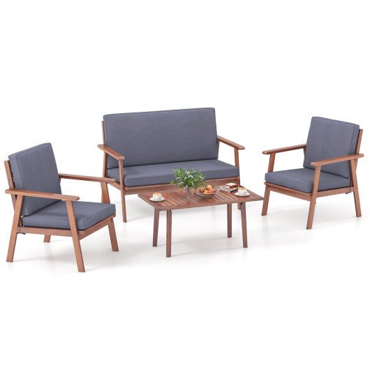  - 4 Piece Outdoor Acacia Wood Conversation Set with Soft Seat and Back Cushions - Outdoor Style Company