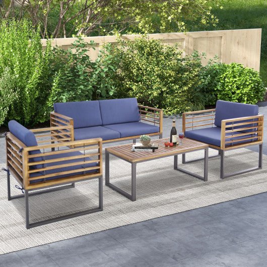  - 4 Piece Patio Acacia Wood Conversation Set with Soft Seat - Outdoor Style Company