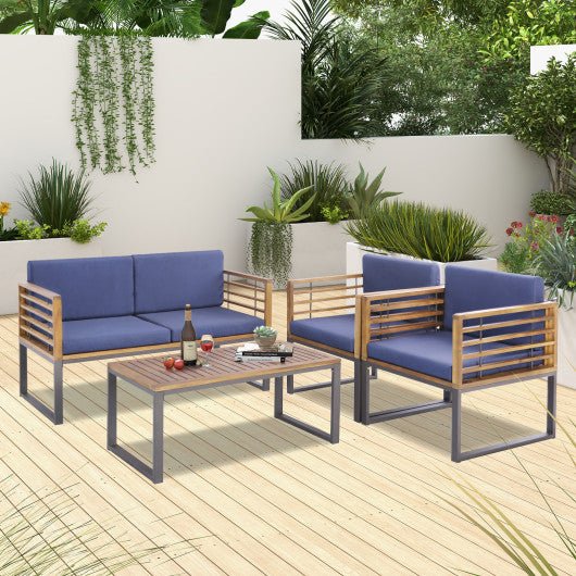  - 4 Piece Patio Acacia Wood Conversation Set with Soft Seat - Outdoor Style Company