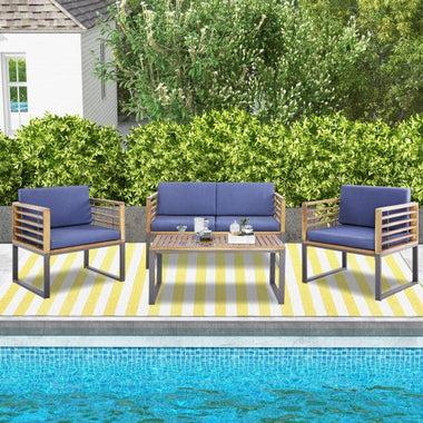  - 4 Piece Patio Acacia Wood Conversation Set with Soft Seat - Outdoor Style Company