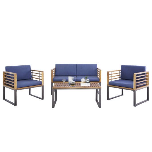  - 4 Piece Patio Acacia Wood Conversation Set with Soft Seat - Outdoor Style Company