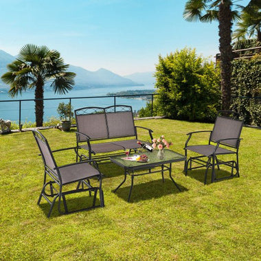  - 4 Piece Patio Glider Conversation Set with Tempered Glass Table Top - Outdoor Style Company