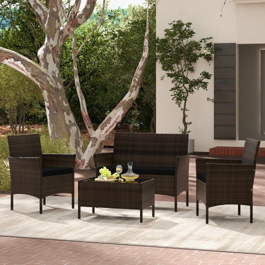  - 4 Piece Patio Rattan Conversation Set with Cozy Seat Cushions - Outdoor Style Company