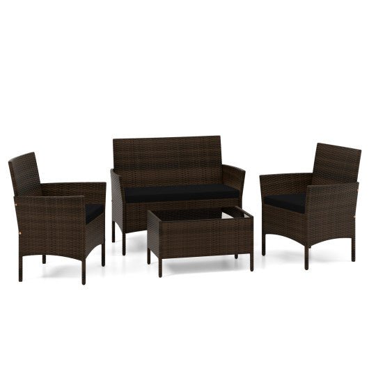  - 4 Piece Patio Rattan Conversation Set with Cozy Seat Cushions - Outdoor Style Company