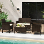  - 4 Piece Patio Rattan Conversation Set with Cozy Seat Cushions - Outdoor Style Company