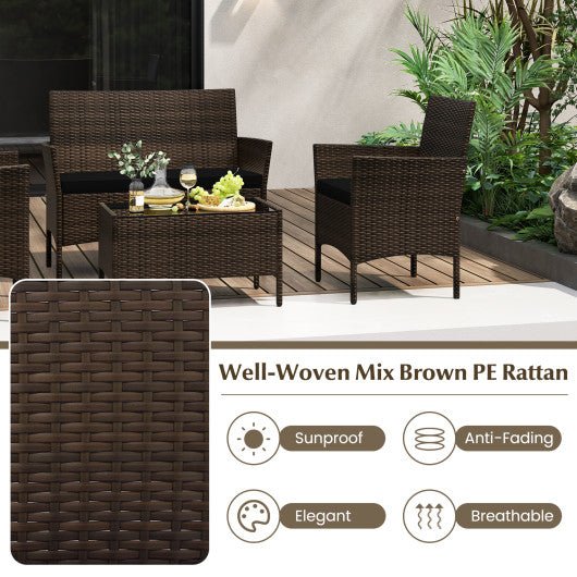  - 4 Piece Patio Rattan Conversation Set with Cozy Seat Cushions - Outdoor Style Company