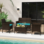  - 4 Piece Patio Rattan Conversation Set with Cozy Seat Cushions - Outdoor Style Company