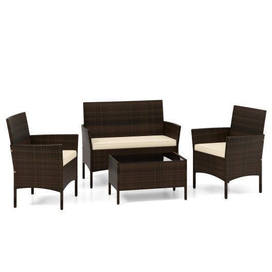  - 4 Piece Patio Rattan Conversation Set with Cozy Seat Cushions - Outdoor Style Company