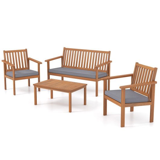  - 4 Piece Patio Wood Furniture Set Acacia Wood Sofa Set with Loveseat - Outdoor Style Company