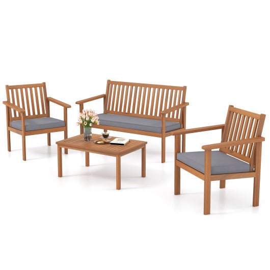  - 4 Piece Patio Wood Furniture Set Acacia Wood Sofa Set with Loveseat - Outdoor Style Company