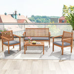  - 4 Piece Patio Wood Furniture Set Acacia Wood Sofa Set with Loveseat - Outdoor Style Company