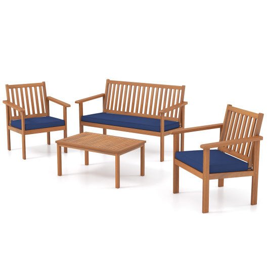  - 4 Piece Patio Wood Furniture Set Acacia Wood Sofa Set with Loveseat - Outdoor Style Company