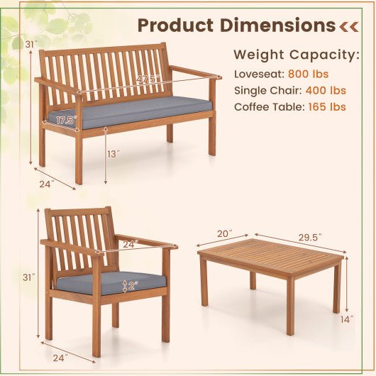  - 4 Piece Patio Wood Furniture Set Acacia Wood Sofa Set with Loveseat - Outdoor Style Company