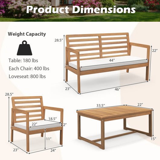  - 4 Piece Wood Patio Conversation Set with 2 Armchairs and Coffee Table - Outdoor Style Company