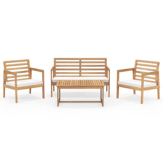  - 4 Piece Wood Patio Conversation Set with 2 Armchairs and Coffee Table - Outdoor Style Company