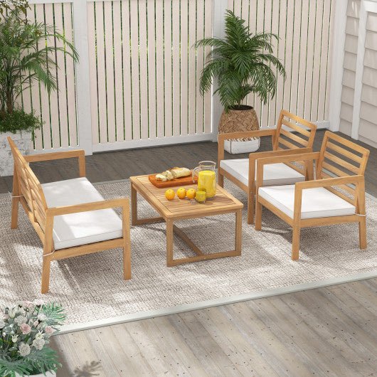  - 4 Piece Wood Patio Conversation Set with 2 Armchairs and Coffee Table - Outdoor Style Company