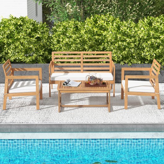  - 4 Piece Wood Patio Conversation Set with 2 Armchairs and Coffee Table - Outdoor Style Company