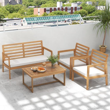  - 4 Piece Wood Patio Conversation Set with 2 Armchairs and Coffee Table - Outdoor Style Company