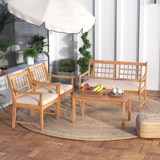  - 4 Piece Wood Patio Furniture with Armchairs Loveseat and Coffee Table - Outdoor Style Company