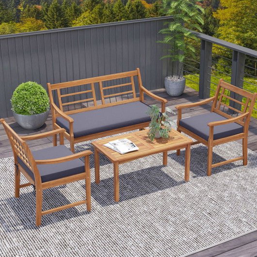  - 4 Piece Wood Patio Furniture with Armchairs Loveseat and Coffee Table - Outdoor Style Company