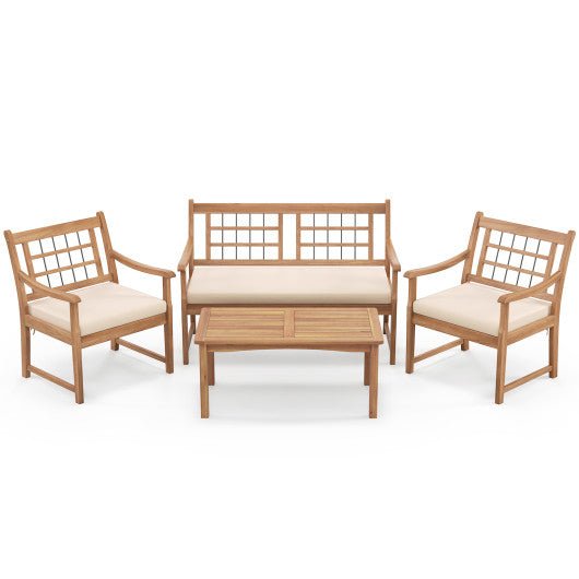  - 4 Piece Wood Patio Furniture with Armchairs Loveseat and Coffee Table - Outdoor Style Company