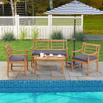  - 4 Piece Wood Patio Furniture with Armchairs Loveseat and Coffee Table - Outdoor Style Company