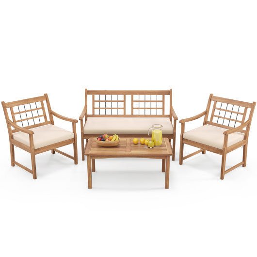  - 4 Piece Wood Patio Furniture with Armchairs Loveseat and Coffee Table - Outdoor Style Company