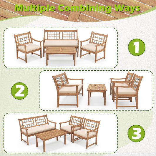  - 4 Piece Wood Patio Furniture with Armchairs Loveseat and Coffee Table - Outdoor Style Company