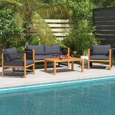  - 4 Pieces Acacia Wood Outdoor Patio Furniture Set with Cushions - Outdoor Style Company