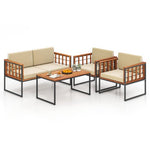  - 4 Pieces Acacia Wood Outdoor Sofa Set for Balcony Porch Backyard Poolside - Outdoor Style Company