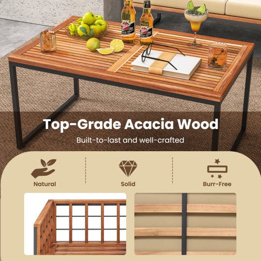  - 4 Pieces Acacia Wood Outdoor Sofa Set for Balcony Porch Backyard Poolside - Outdoor Style Company